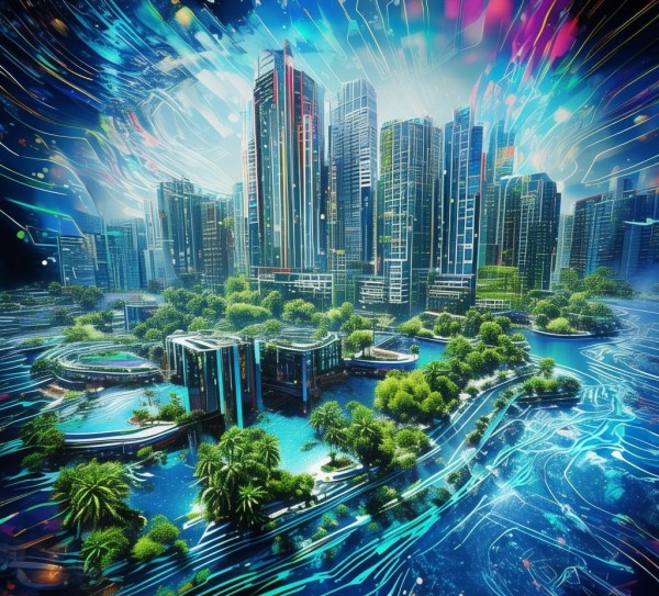科技与自然的奇妙碰撞—科技动态壁纸设计的蓝ores