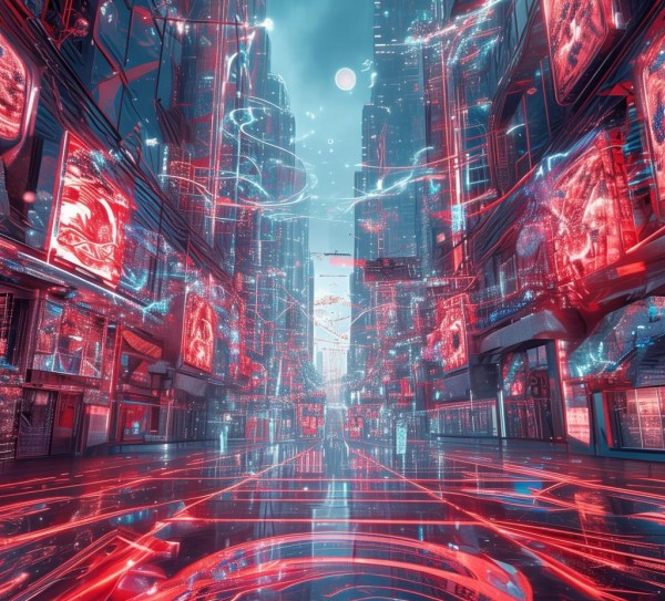 红白高科技背景，数字时代的视觉盛宴