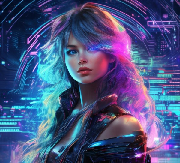 科技与时尚结合的美少女像素壁纸